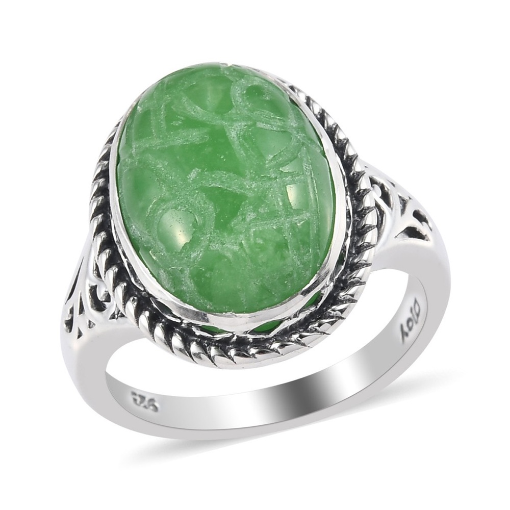 Green Jade Carved Ring